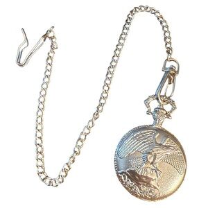 Antique Look Vintage Rousseau Large Silver Eagle Engraved Pocket Watch
